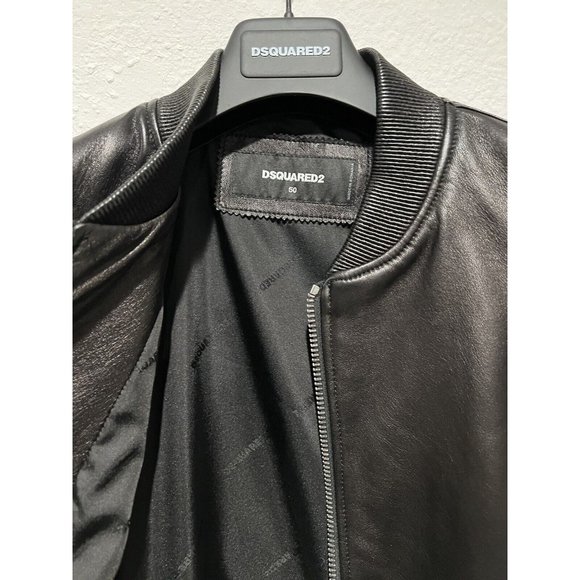 DSQUARED2 Single Rider Jacket / Lamb Leather Bomber / 50/Sheep Leather / Blk NWT - Picture 6 of 16